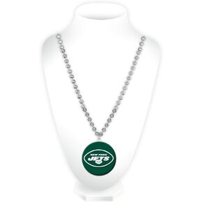 Rico Industries NFL New York Jets Beads W/Medallion Bead with Medallion Necklace - Great Game DayAccessory 3" x 24"