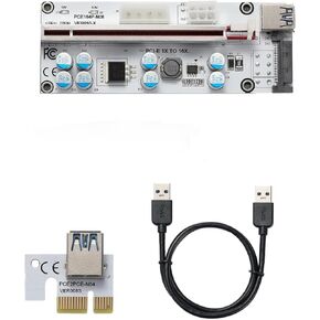 Mining Riser Card,PCI-E 1X to 16X Adapter Card,with 0.6 m USB 3.0 Extension Cable,6PIN / 4PIN / SATA Interface, for Bitcoin, Crypto Mining Ethereum Mining ETH (VER010-X,1 Pack)