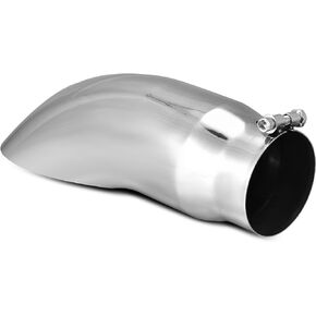 AUTOSAVER88 Diesel Exhaust Tip 4 Inch Inlet Turndown, 4" Inlet 5" outlet 16" Long Stainless Steel Exhaust Tip for 4-Inch Outside Diameter Tailpipe, Turn Down Design, Chrome Plated, Bolt-On
