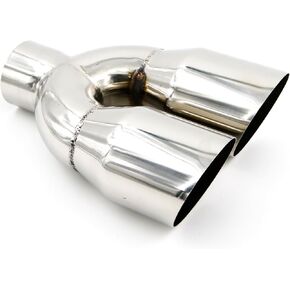 2.5 Inch Dual Exhaust Tip, Fit for 2.5 Inch Inlet 2x2.6 Outlet 8.85" Overall Length Chrome Polished Universal Stainless Steel Double Wall Exhaust Tail Tip, Clamp on