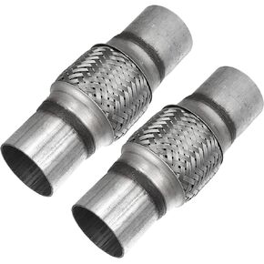 X AUTOHAUX 2 Pcs 2"x4"x8" Car Exhaust Flexible Pipe Tubing Universal Exhaust Joint with Welding Extension Pipe Stainless Steel Silver Tone