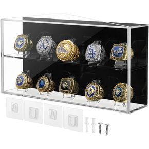 Championship Ring Display Case, 10 Ring Slots Baseball Ring Display Box Acrylic Baseball Ring Holder Wall Mount Shadow Box, Large Display Stand Case Organizer for Sports Ring Storage Display (Acrylic)