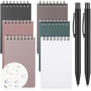 8 Waterproof Notebook and Pen Set Includes 6 Pcs Pocket Size Waterproof Notepad 3 x 5 Inches and 2 Pcs Weatherproof Pen Write in the Rain Spiral Note Pad for Outdoor Activities Recording