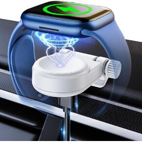حامل شاحن لاصق لساعة Apple مع شاحن iWatch مدمج، قاعدة شحن قابلة للتعديل لساعة السيارة متوافقة مع Apple Watch 8/7/6/5/4/3/2/1 (أبيض)