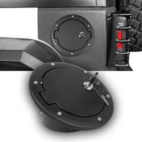 Aluminum Alloy Gas Cap Tank Fuel Filler Door Cover for 2007-2018 Jeep Wrangler JK JKU Sports Sahara Rubicon & Unlimited 2 & 4 Door Accessories, Locking Type, Black