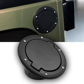 Aluminum Alloy Gas Cap Tank Fuel Filler Door Cover for 2007-2018 Jeep Wrangler JK JKU Sports Sahara Rubicon & Unlimited 2 & 4 Door Accessories, Locking Type, Black