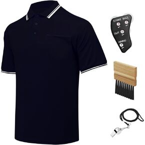 4 Pcs Official Baseball/Softball Umpire Kit Set Including Umpire Shirt Indicator Brush Whistle for Men Referee