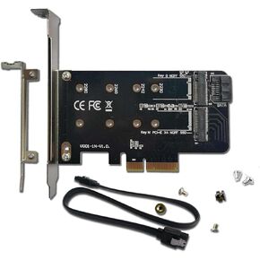 PCIe Adapter for One M.2 NVMe Mkey and One SATA Bkey SSD, PCI-e 4.0 X4 Card Supports NGFF M2 M-Key or B-Key (M+B) SSD of Length 2280,2260,2242,2230, PCIe NVMe Adapter with SATA 3.0 Cable