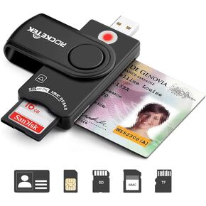 USB Smart Card Reader, Rocketek DOD Military USB CAC Memory Card Reader Compatible with Windows, Linux/Unix, MacOS X - Build in SDHC/SDXC/SD Card Reader and Micro SD Card Reader