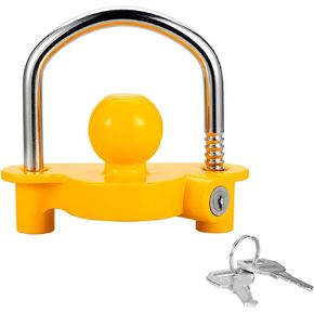 TOPSHINE Trailer Hitch Lock Universal Ball Tow Coupler Security Lock Anti-Theft Fits 1-7/8", 2", and 2-5/16" Couplers, Heavy Duty Steel for Towing Trailers Caravans, Black