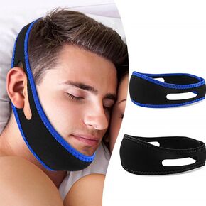 2024 New 2pcs Anti Snoring Chin Strap Effective Stop Snoring Solution Adjustable Breathable Stop Snoring for Men and Women (Black+Blue)