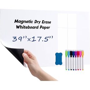 Magnetic Dry Erase Whiteboard Contact Paper12×8 Self Adhesive White Board Sticker for Wall Peel and Stick Dry Erase Board with Marker, Magnetic Eraser and Magnets