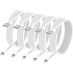 5pack 10 ft iPhone Charger Long Cord [Apple MFi Certified] 10ft Lightning to USB Charging Cable Fast High Speed Charger Cords for Apple iPhone 14/13/12/11 Pro Max/XS MAX/XR/XS/X 10 Foot White in Kuwait