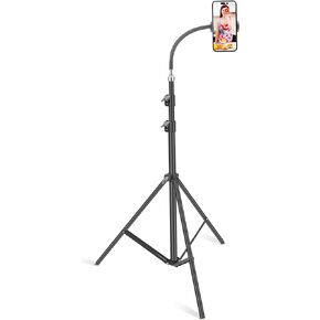 Phone Floor Tripod Stand,7.2 Feet Retractable Adjustable Gooseneck Cell Phone Tall Tripod Stand for iPhone 12 Pro Max,iPhone 11 Pro Max,iPhone Xs Max, with Smart Phone Holder Clamp