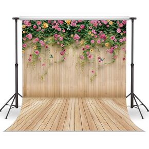 WOLADA 10x10FT زهرة جدار خلفية الربيع خلفية الربيع الأزهار صورة خلفية البني الخشب لوح زهرة جدار التصوير خلفية فتاة عيد ميلاد حفل زفاف دش التصوير خلفية 8909 in Kuwait