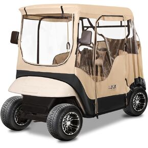 Golf Cart Enclosures Cover for EZGO TXT 2 Passenger (Roof up to 58"), Windproof Waterproof Rain Cover, 4-Sided Clear Window & Roll-up Zipper Door Large