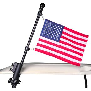 10L0L Golf Cart Flag Holder, Flag Pole Kit for Yamaha Club Car DS/Precedent and EZGO TXT/RXV Golf Cart, Embroidered USA Flag (12"×18") Included （Black Pole)