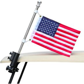 10L0L Golf Cart Flag Holder, Flag Pole Kit for Yamaha Club Car DS/Precedent and EZGO TXT/RXV Golf Cart, Embroidered USA Flag (12"×18") Included （Black Pole)