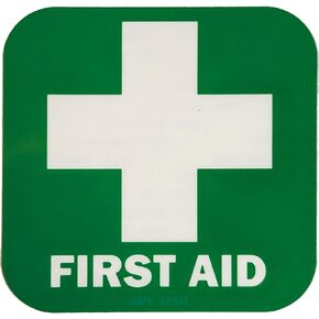 Green First Aid Sticker 4 Pack, 3.5 x 3.5 Inches Self Adhesive First Aid Decal Emergency for Box Package,Water Resistant Heavy Duty for Car Office Business and Indoor Outdoor (4-Pack) Green