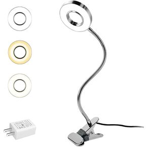 LED Reading Light, Dimmable Clamp Light for Bed Headboard, Bedroom, Office, 3 Modes & 9 Dimming Levels, Flexible Clip Desk Lamp, Adapter Included (Mattewhite)