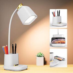 LED Desk Lamp with USB Charging Port Touch Control 3 Color Modes, Stepless Dimming, Home Office Desk Lamp, LED Small Desk Lamp in University Dormitory, Study Desk Lamp, Gooseneck Lamp