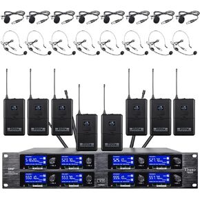 Wireless Microphone System UHF 8 Channel 8 Lavalier 8 Bodypacks 8 Lapel Mic 8 Headsets 8 for Karaoke System Church Speaking Conference Meeting Classroom Wedding Party Meeting School