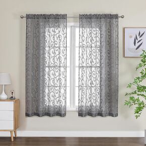 OWENIE Furman Blue Sheer Curtains Tiers 36 inch Length, Light Filtering Soft Airy Clear Cafe Curtains Tier for Living Room Bedroom Farmhouse Small Windows Half Curtains, 2 Pcs, Each 40Wx36L inch