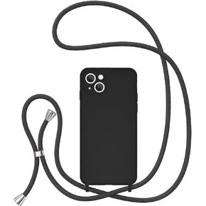 UEEBAI Crossbody Lanyard Phone case for iPhone 15 6.1 inch, Silicone Phone Cover with Adjustable Necklace Strap Soft Belt Neck Cord Lanyard Shockproof Protective Case - Black
