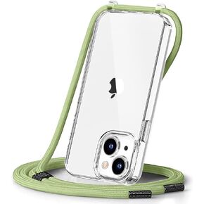 Crossbody iPhone 13 Pro Max Case, Lanyard Protective Clear Hard PC Case with Adjustable Length Lanyard Rope Shockproof Hands-Free Clear Phone Cover for iPhone 13 Pro Max 6.7"-Green