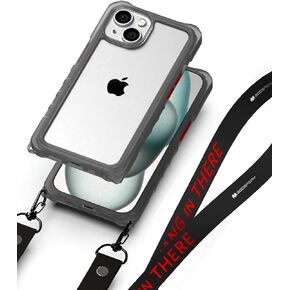 GOOSPERY Z Bumper Crossbody Case [Military Collection] Compatible with iPhone 15 Case [Strap Included] Shock Absorbing Dual Layer TPU + Hard PC Back Cover with Strap, Black