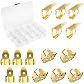 15pcs Guitar Thumb Finger Picks Set Metal Guitar Thumb Finger Picks with Storage Box for Gutiar Bass Ukulele Banjo Golden