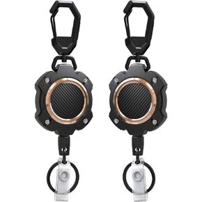 LIUGX 2 Pack Retractable Keychain, Heavy Duty Carabiner Key Chains, 10,000+ Rebound, Impact Resistance ID Badge Reels with 31.5" Wire Rope and Key Ring, Up to 8oz, Aluminum Ring, Carbon Fiber-Texture