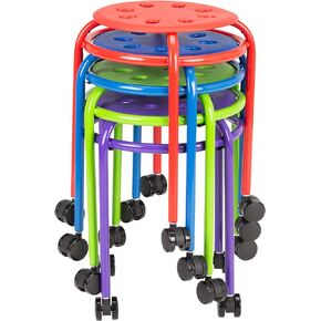 Colorful Mobile Stacking Stools with Wheels - Stackable Nesting Stools for Kids- Portable Flexible Seating for Home, Office, Classrooms - Plastic/Metal 17.75" (Pack of 4)