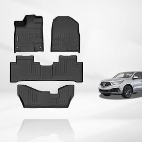 Floor Mats Custom for 2020 2019-2014 Acura MDX (only for 7 Seat) All Weather Protection TPE Heavy Duty Non-Slip Automotive Floor Liners Fits 1st& 2nd& 3rd Row Full Set Accessories, Black
