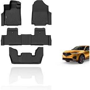 Floor Mats Custom for 2020 2019-2014 Acura MDX (only for 7 Seat) All Weather Protection TPE Heavy Duty Non-Slip Automotive Floor Liners Fits 1st& 2nd& 3rd Row Full Set Accessories, Black
