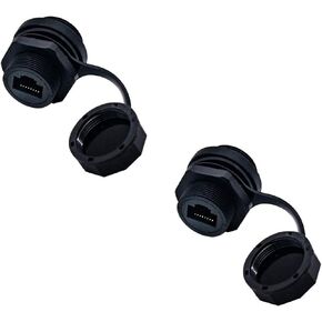 RJ45 Shielded Industrial Dual Panel Mount Female to Female Coupler Panel Mount Waterproof Connector Combo with Cap Network Connectors Cat5/5e/6 8P8C Connector waterproof cover (2 Pack, Black)