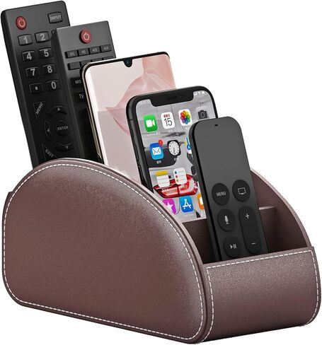 Remote Control Holder, Faux Leather Remote Caddy/Tray/Organizer with 5 Compartments for TV Remotes/Media Controllers/Office Supplies (Grey) in Saudi Arabia