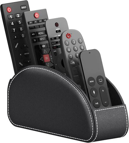Remote Control Holder, Faux Leather Remote Caddy/Tray/Organizer with 5 Compartments for TV Remotes/Media Controllers/Office Supplies (Grey) in Saudi Arabia