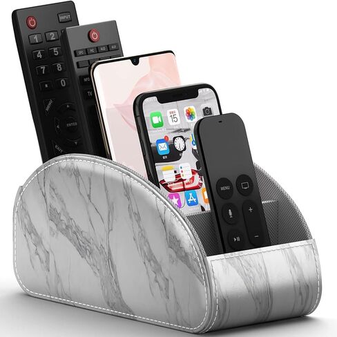 Remote Control Holder, Faux Leather Remote Caddy/Tray/Organizer with 5 Compartments for TV Remotes/Media Controllers/Office Supplies (Grey) in Saudi Arabia