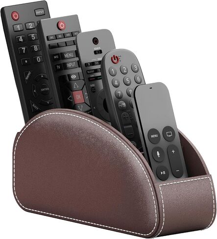 Remote Control Holder, Faux Leather Remote Caddy/Tray/Organizer with 5 Compartments for TV Remotes/Media Controllers/Office Supplies (Grey) in Saudi Arabia