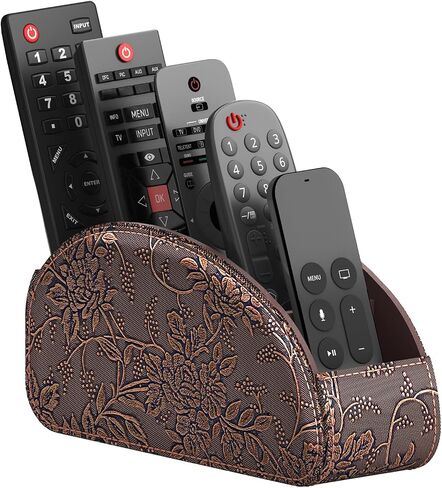 Remote Control Holder, Faux Leather Remote Caddy/Tray/Organizer with 5 Compartments for TV Remotes/Media Controllers/Office Supplies (Grey) in Saudi Arabia