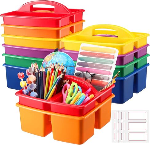 12 Pieces Colorful Portable Plastic Storage Caddy for Kids 3 Compartment Caddies with Handles Storage Box for School Classroom Art Teacher Office Supplies,8.46 x 9.25 x 5.12 Inches in Saudi Arabia