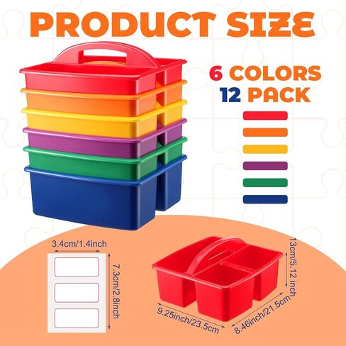 12 Pieces Colorful Portable Plastic Storage Caddy for Kids 3 Compartment Caddies with Handles Storage Box for School Classroom Art Teacher Office Supplies,8.46 x 9.25 x 5.12 Inches in Saudi Arabia