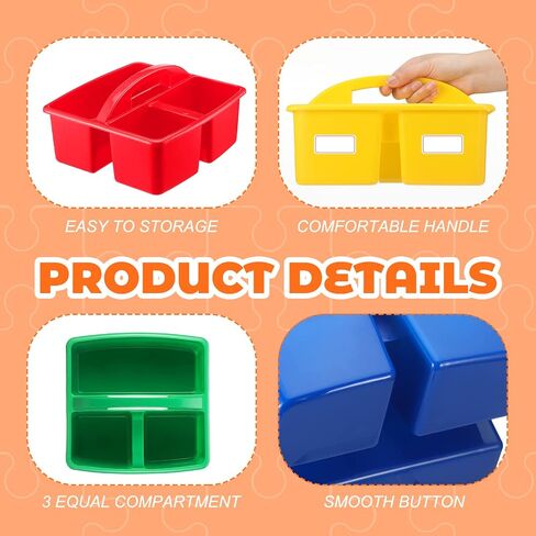 12 Pieces Colorful Portable Plastic Storage Caddy for Kids 3 Compartment Caddies with Handles Storage Box for School Classroom Art Teacher Office Supplies,8.46 x 9.25 x 5.12 Inches in Saudi Arabia