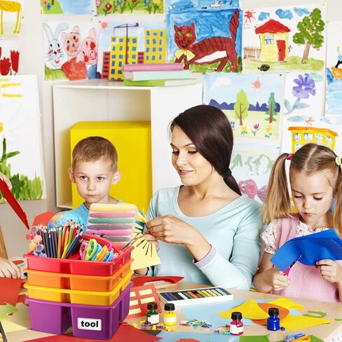 12 Pieces Colorful Portable Plastic Storage Caddy for Kids 3 Compartment Caddies with Handles Storage Box for School Classroom Art Teacher Office Supplies,8.46 x 9.25 x 5.12 Inches in Saudi Arabia