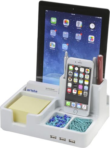 All-in-One Desk Organizer & Docking Station/Stand for iPad/iPhone/Tablets/Smartphones with 3 USB Ports, Black (ART79001) in Kuwait