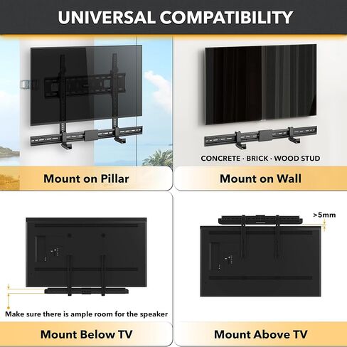 CondoMounts SBG8084 Universal Pillar Sound Bar Mount | Customized Size to FIT All-Brands | Easy Installation Above & Below TV | Holds 30lbs | Mounting Hardware Provided in Kuwait