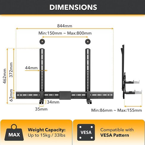 CondoMounts SBG8084 Universal Pillar Sound Bar Mount | Customized Size to FIT All-Brands | Easy Installation Above & Below TV | Holds 30lbs | Mounting Hardware Provided in Kuwait