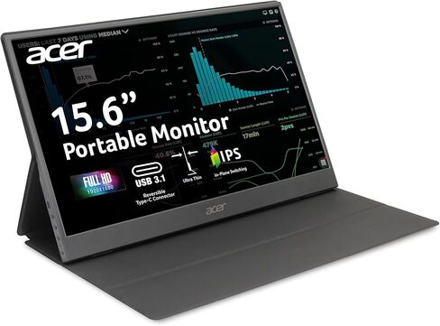 Acer PM141Q biux 13.3" Full HD (1920 x 1080) IPS Portable Monitor Ultra Slim Portable Design 1 x USB 3.1 Type-C Port & 1 x Mini HDMI (USB Type-C and Mini HDMI Cable Included),Black in Saudi Arabia