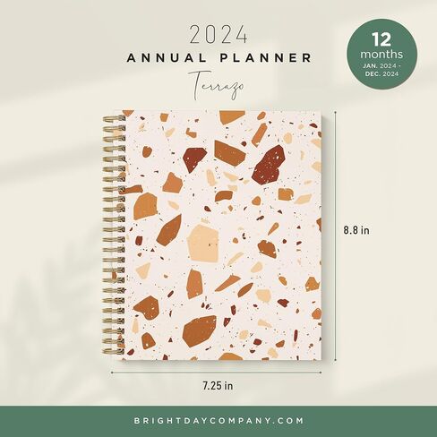 مخطط Terrazzo السنوي لعام 2024 من Bright Day، دفتر ملاحظات مبوب بغطاء مرن سنوي وشهري وأسبوعي يومي وجدول أعمال مؤرخ، 8.25 × 6.25 in Saudi Arabia